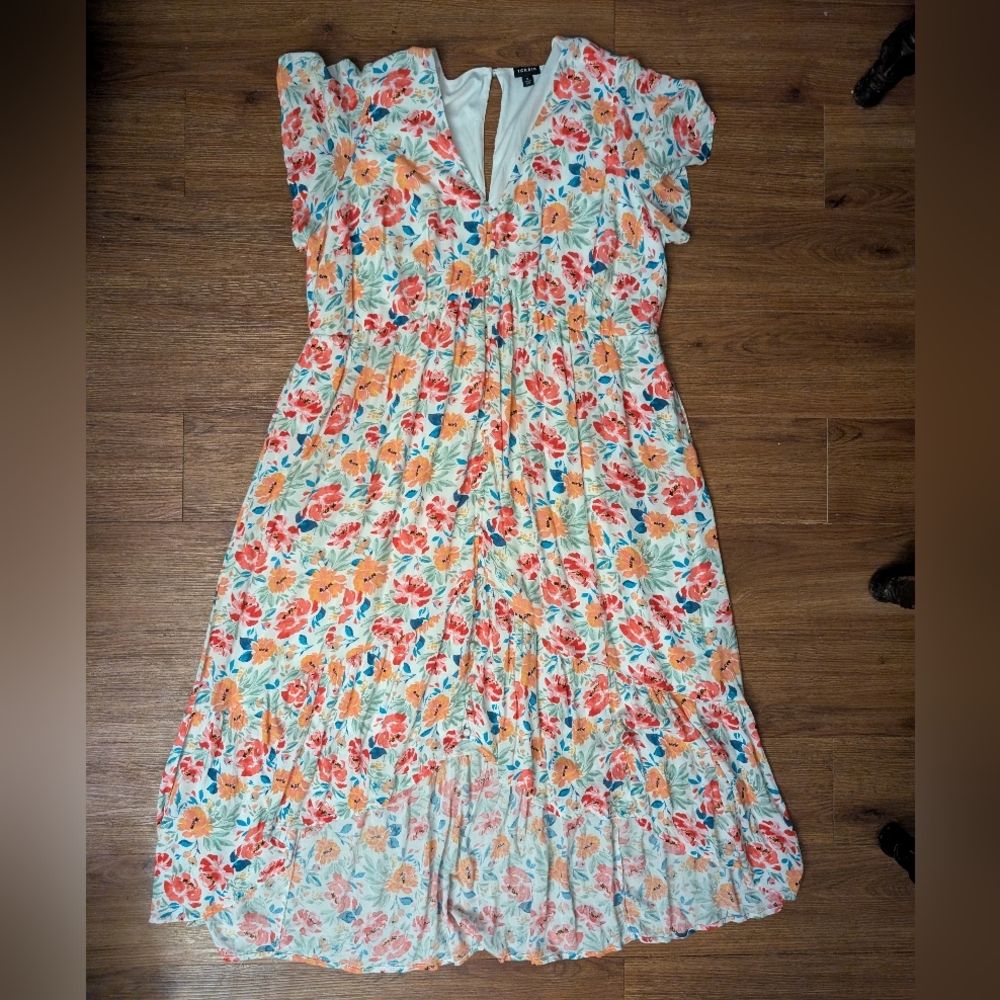 Torrid Ivory Floral Gauze Button Front Dress - Picture 3 of 7